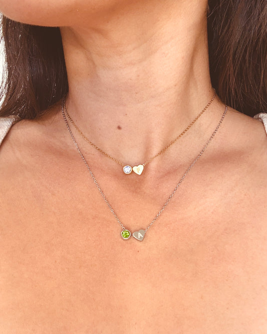 Minimalist Heart Initial & Birthstone NECKLACE