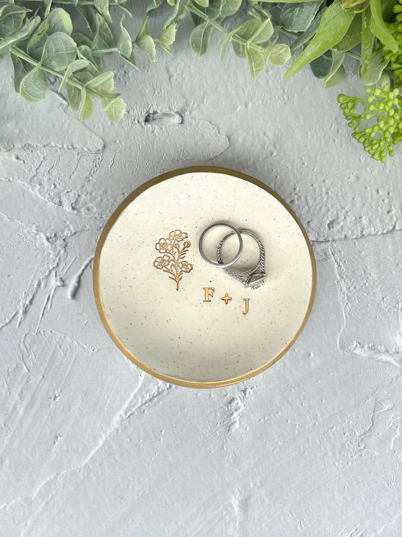 Personalised Australian Native Flowers Custom Stone-look Ring Dish