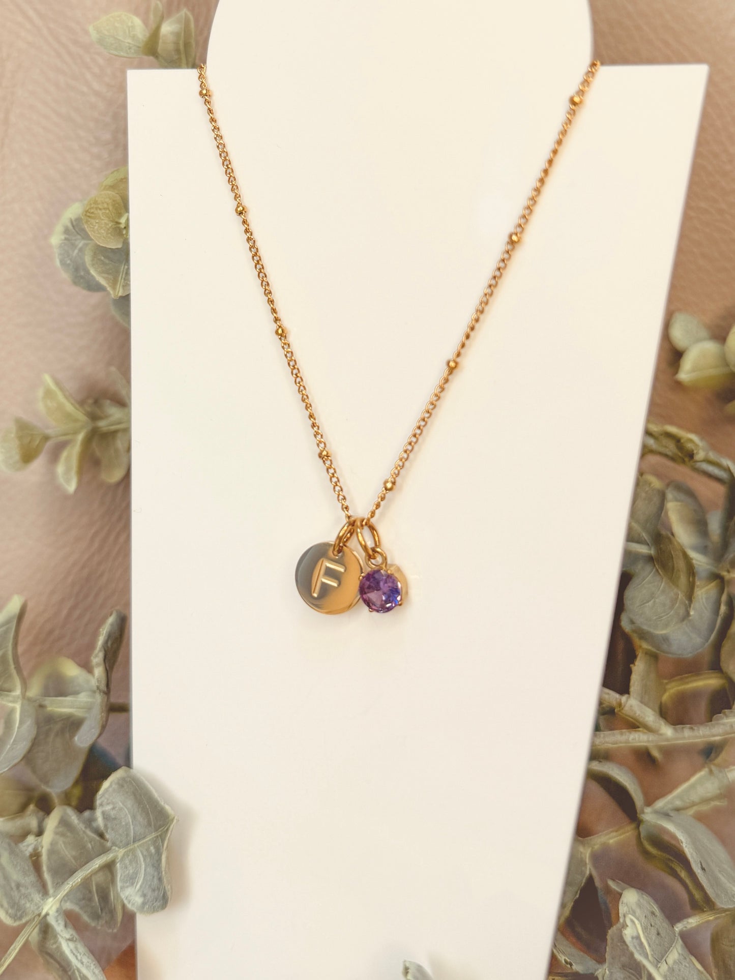 Personalised Initial & Birthstone Charm Necklace
