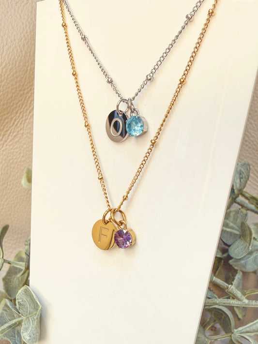 Personalised Initial & Birthstone Charm Necklace