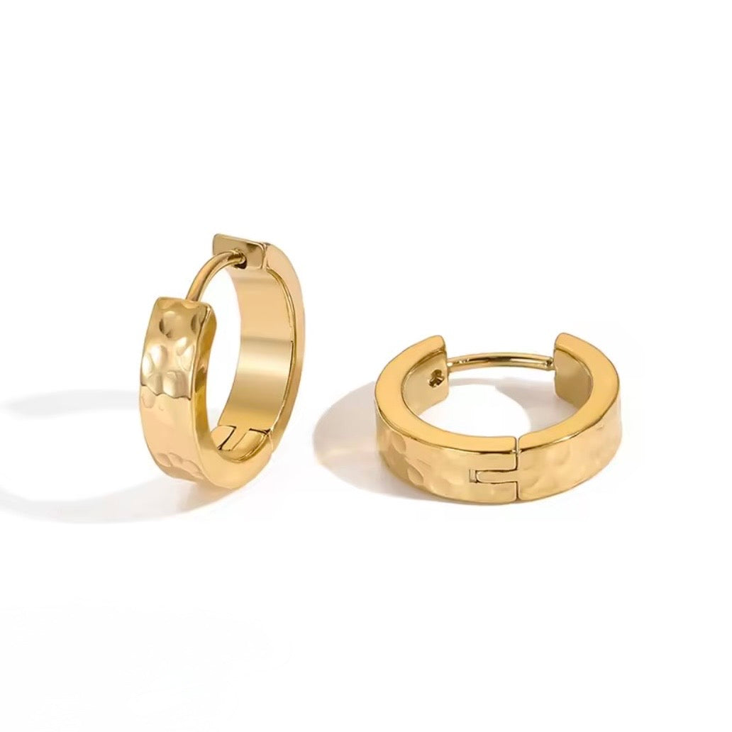 Modern Hammered Stainless Steel Hoop Earrings 16mm