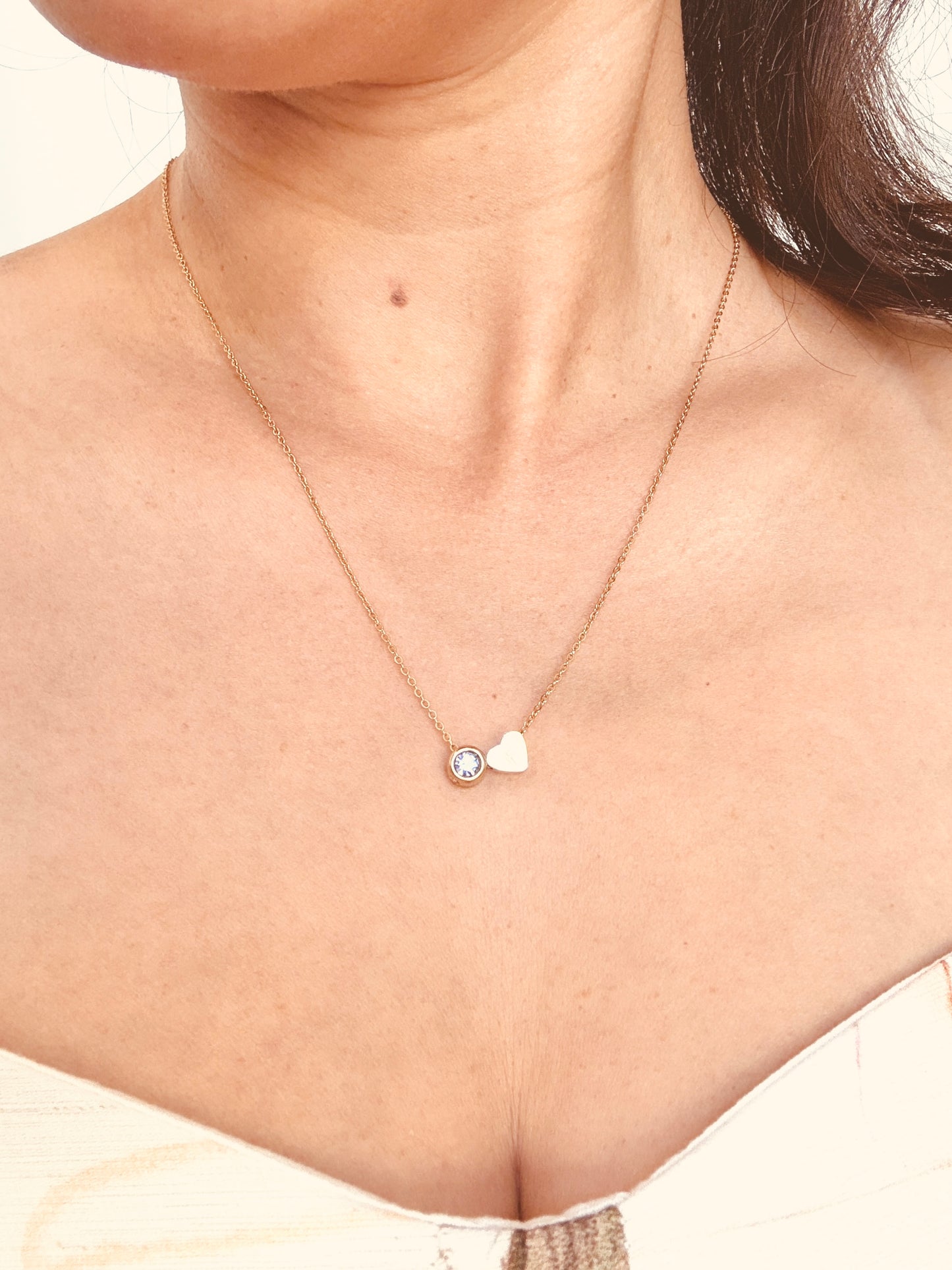 Minimalist Heart Initial & Birthstone NECKLACE