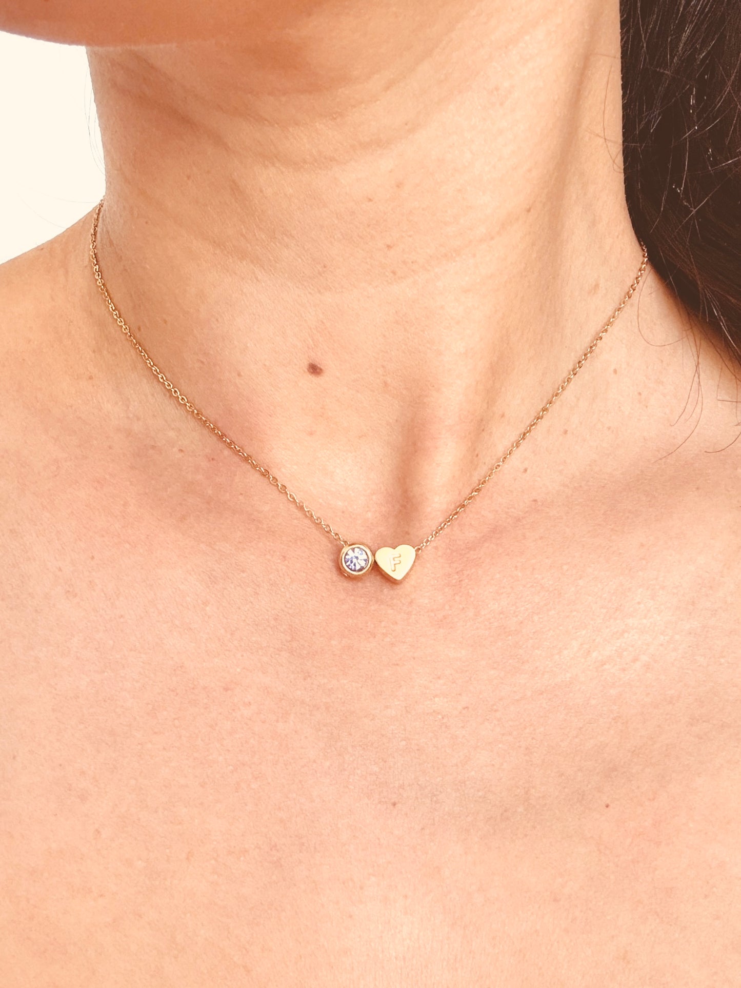 Minimalist Heart Initial & Birthstone NECKLACE