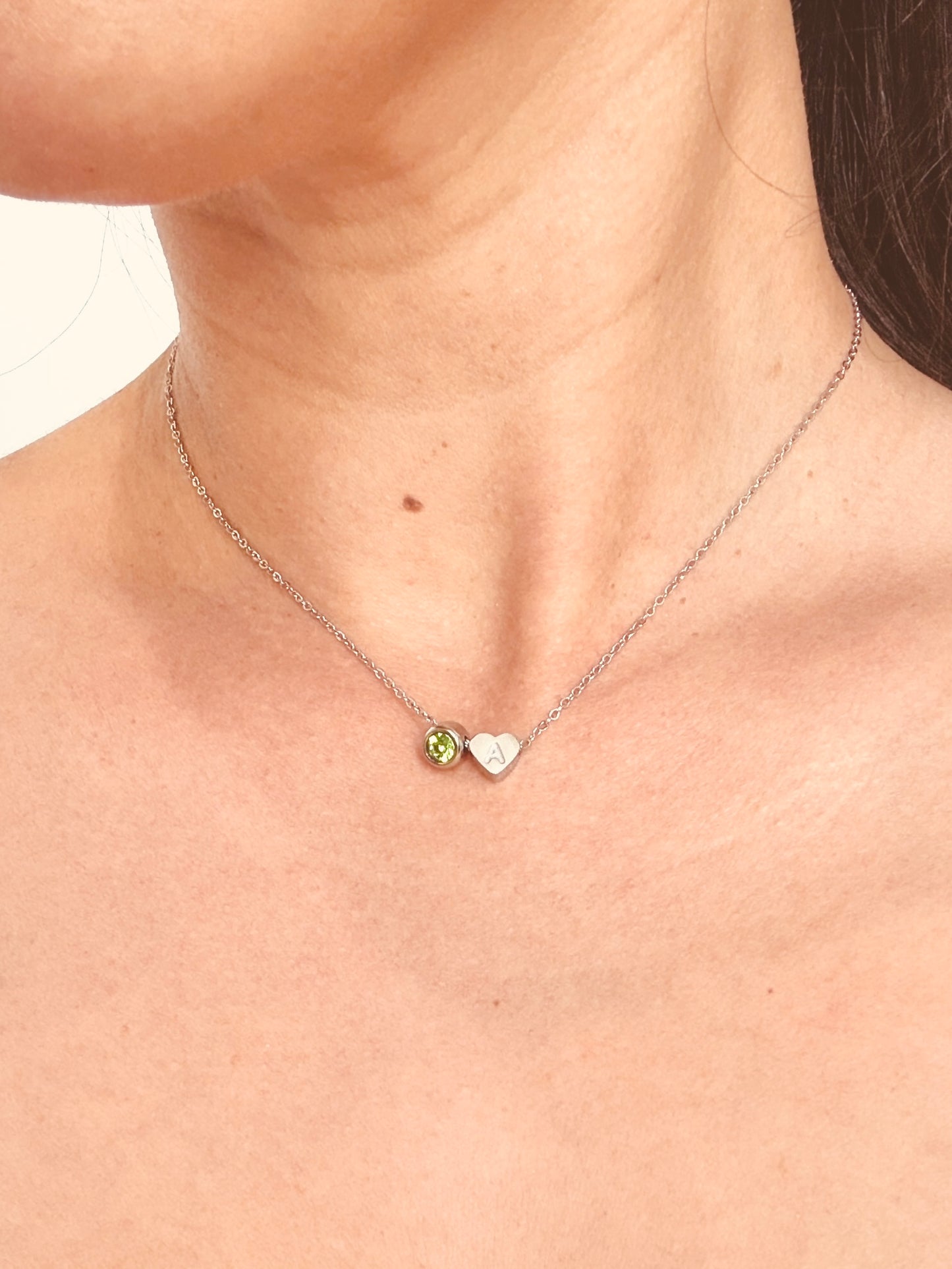 Minimalist Heart Initial & Birthstone NECKLACE