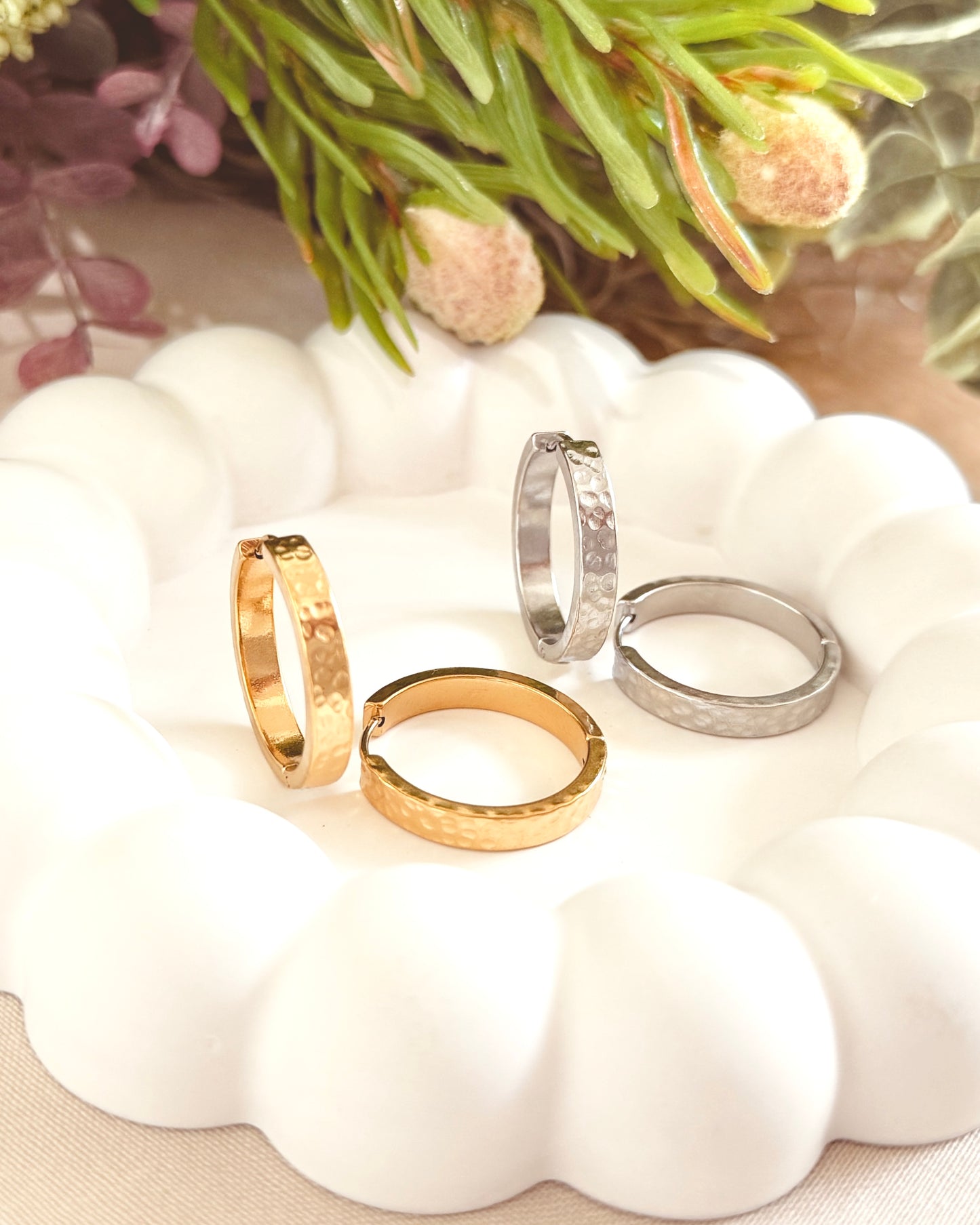 Modern Hammered Stainless Steel Hoop Earrings 24mm