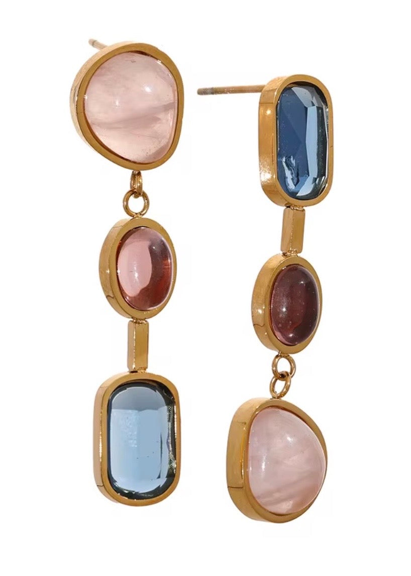 Asymmetrical Natural Stone PVD Plated Statement Drop Earrings