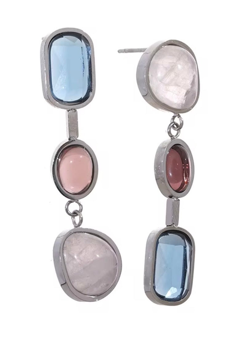 Asymmetrical Natural Stone PVD Plated Statement Drop Earrings