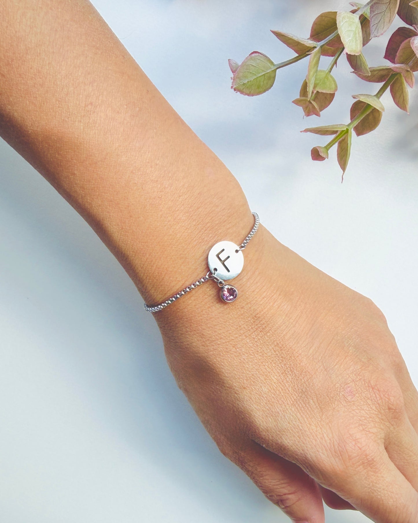 Adjustable Initial & Birthstone Bracelet