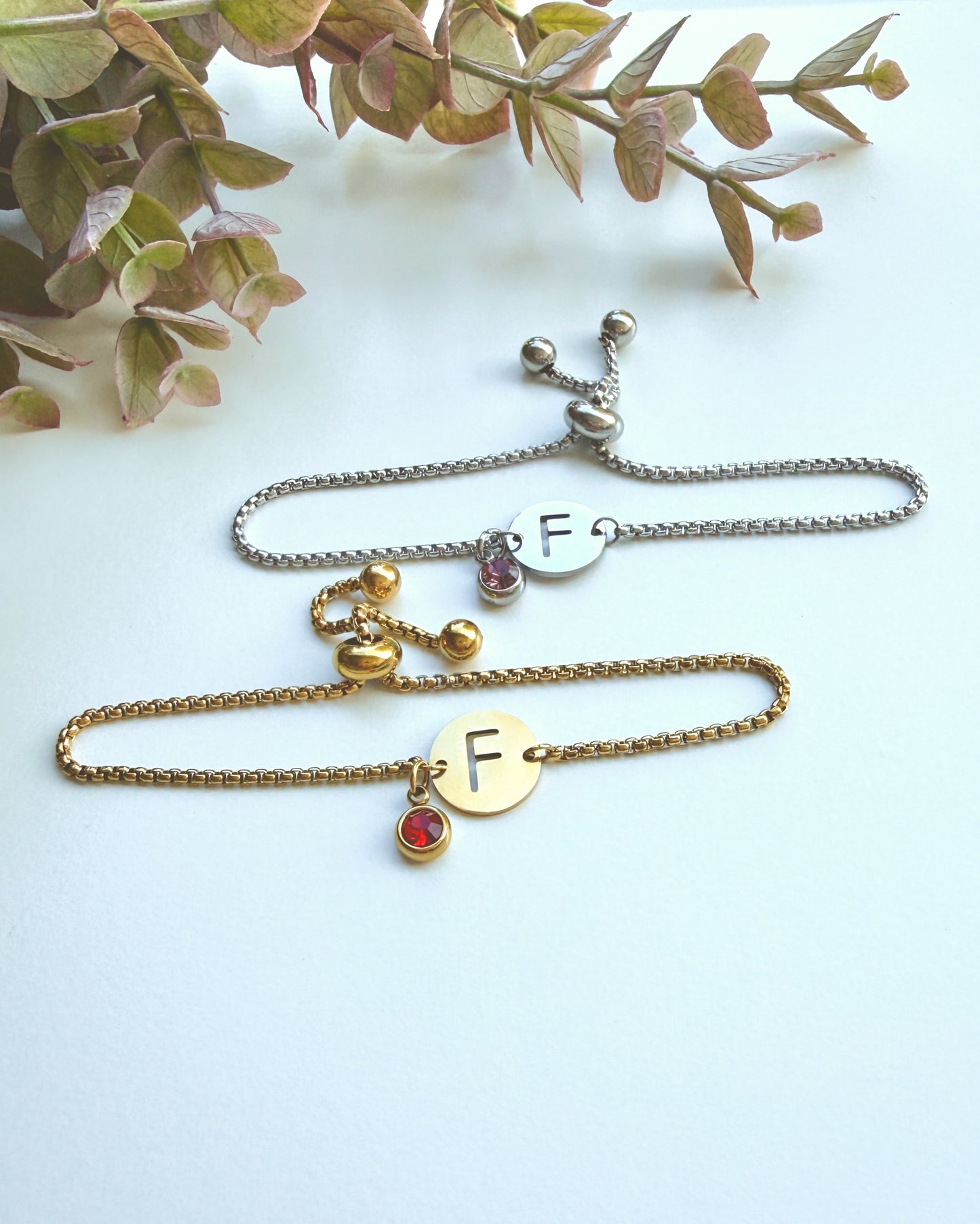 Adjustable Initial & Birthstone Bracelet