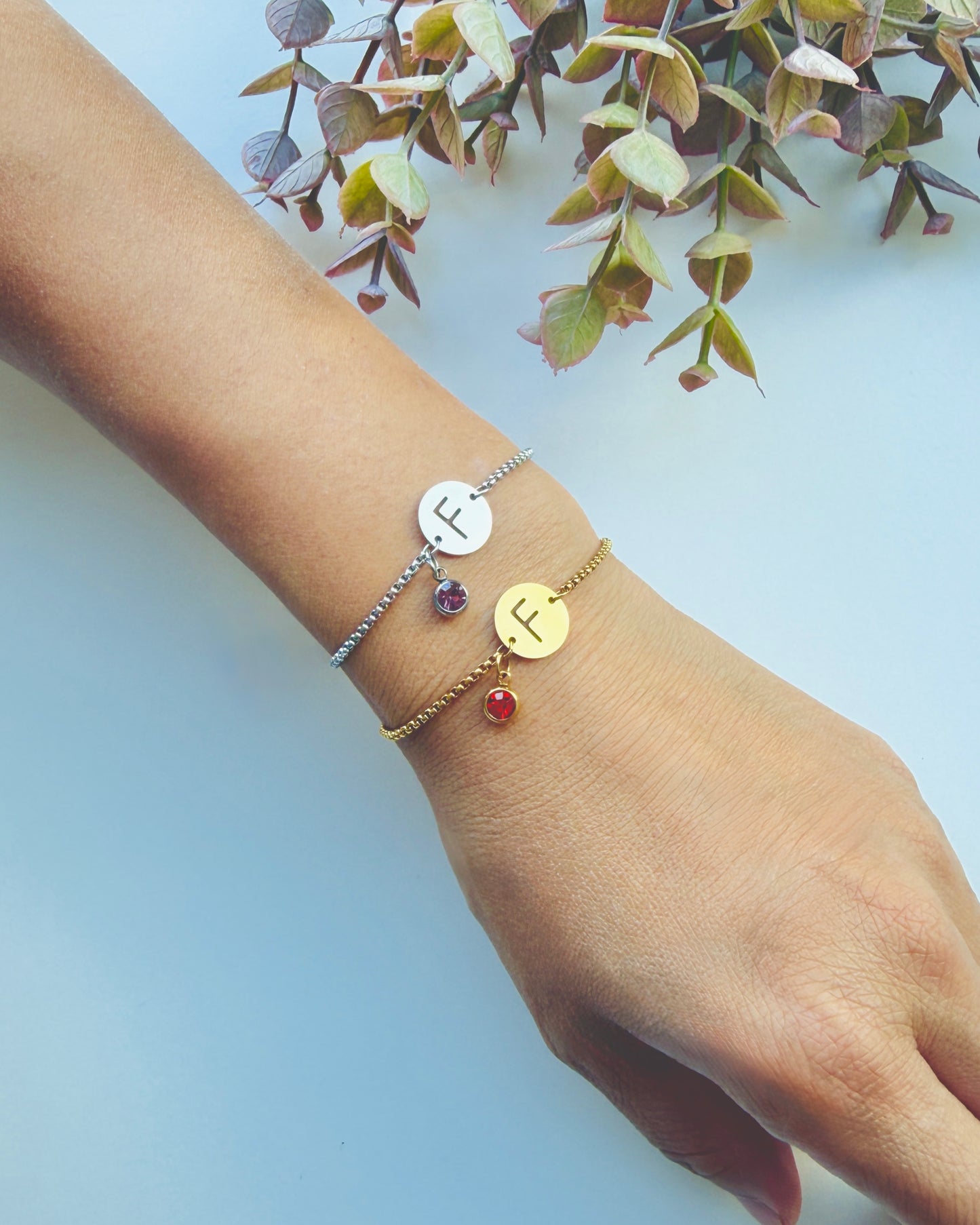 Adjustable Initial & Birthstone Bracelet