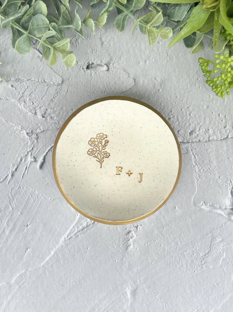 Personalised Australian Native Flowers Custom Stone-look Ring Dish